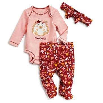 Wanderling Baby Girls Hedgehog 3-Piece Layette Set with Bow
