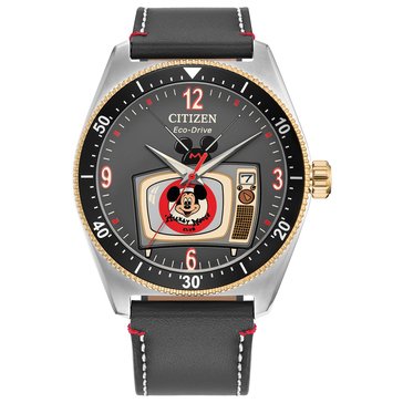 Citizen Men's Eco-Drive Disney Mickey Mouse Club Leather Strap Watch