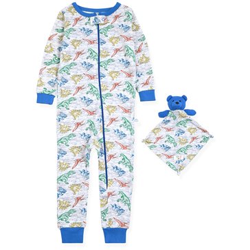 Sleep On It Baby Boys Dino Zip Front Coverall with Blanket Buddy