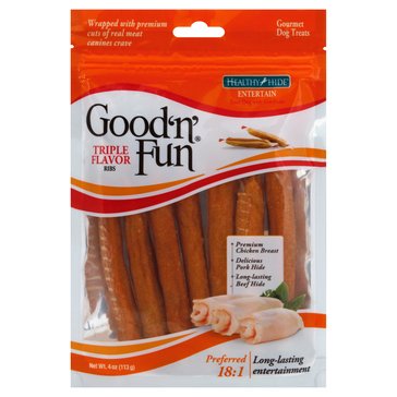 Good N Fun Triple Flavor Rawhide Rib Dog Treat