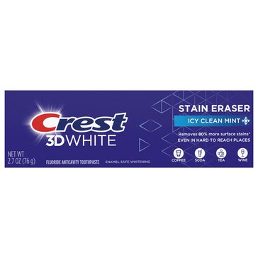 Crest 3D White Stain Eraser Icy Clean Mint Teeth Whitening Toothpaste