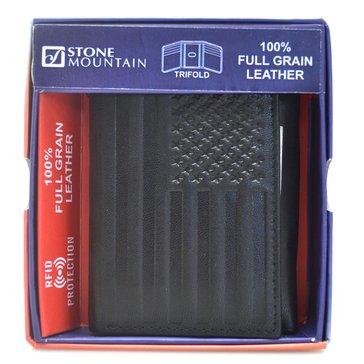 Stone Mountain Men's Flag Embossed Trifold Boxed Wallet