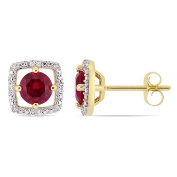 Sofia B 1 1/6 cttw Created Ruby and Diamond Accent Square Stud Earrings