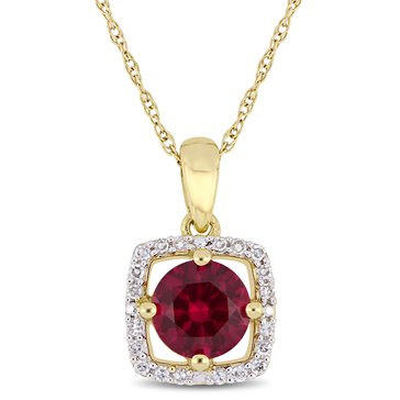 Sofia B 1 ct Created Ruby and 1/10 cttw Diamond Square Halo Pendant