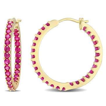 Sofia B 2 4/5 cttw Created Ruby Inside Outside Hoop Earrings