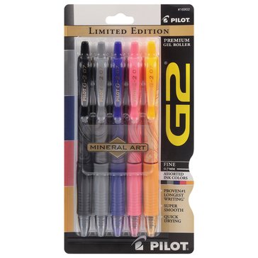 Pilot G-2 Fine Assorted Colors Mineral Arts Collection Gel Pen, 5-count