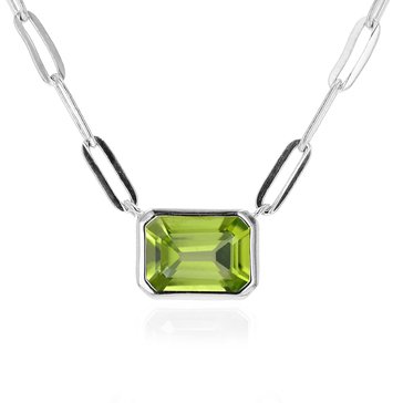 Peridot Octagon Bezel Paperclip Chain Necklace
