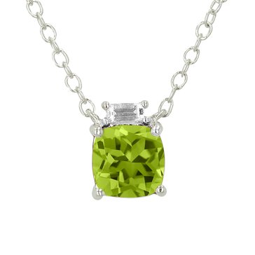 Peridot with White Topaz Baguette Accent Pendant
