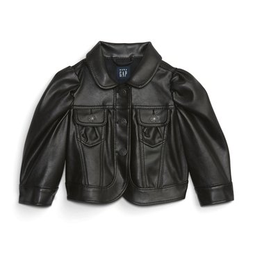 Gap Baby Girls' Puff Sleeve Faux Leather Denim Jacket