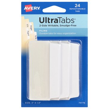 Avery Ultra Reposition White Tabs, 24-Pack