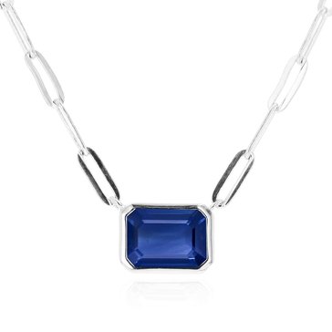 Created Sapphire Octagon Bezel Paperclip Chain Necklace