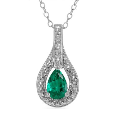 Created Emerald and White Topaz Drop Pendant