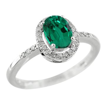 Created Emerald and White Topaz Oval Cut Ring
