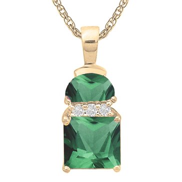Created Emerald Princess Cut and Half Moon with White Topaz Accents Pendant
