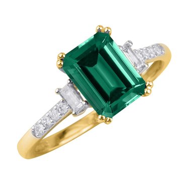 Created Emerald Emerald Cut with White Topaz Accents Ring