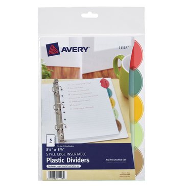 Avery Style Edge Plastic Insertable Mini Dividers, 5-Tab