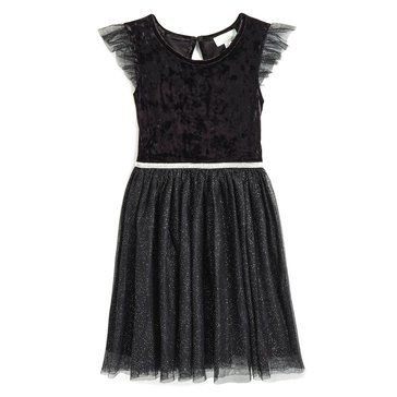 Four Hearts Big Girls Velour Mesh Dress