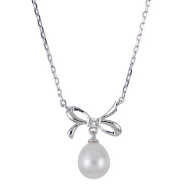 Imperial Freshwater Cultured Pearl and Created White Sapphire Bow Pendant