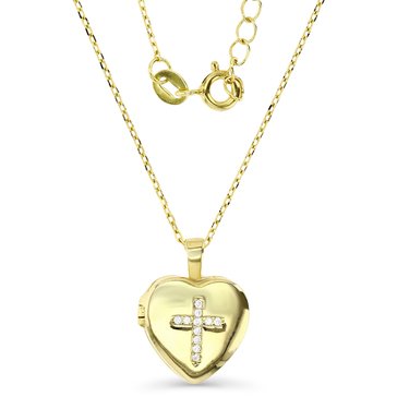 Lulea Cubic Zirconia Cross Heart Locket Necklace