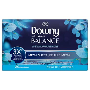 Downy Infusions Balance Mega Dryer Sheets, Crisp Rain and Blue Eucalyptus