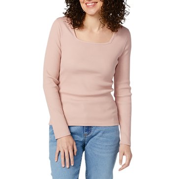 Yarn & Sea Women's Long Sleeve Rib Square Neck Top (Plus Size)