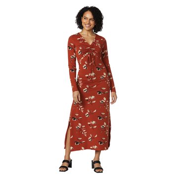 Yarn & Sea Women's Long Sleeve Gathered Bust Tie Front Dress