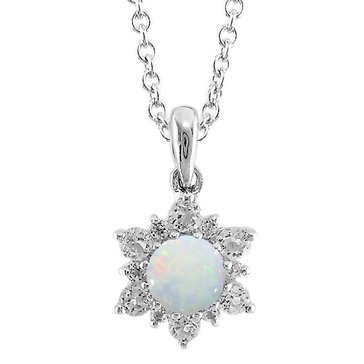 Created Opal and White Topaz Cluster Halo Pendant