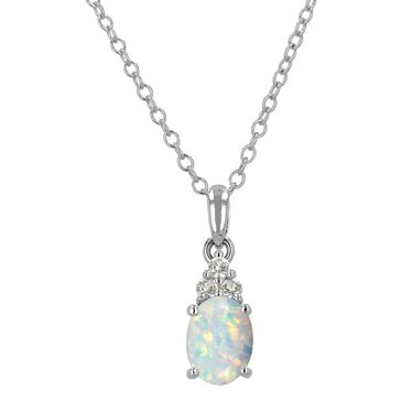 Oval Cut Created Opal and White Topaz Pendant