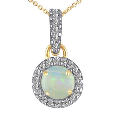 Round Cut Created Opal and White Topaz Halo Pendant