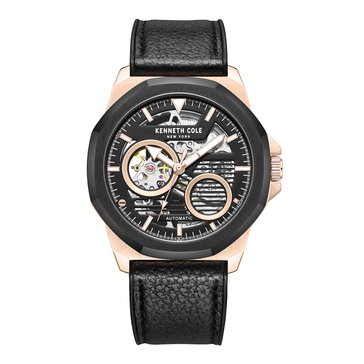 Kenneth Cole Men's Automatic Stainless Steel Leather Skeleton Watch
