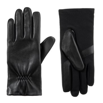 Isotoner Stretch Leather Glove with Partial Back Gather and smarTouch Technology