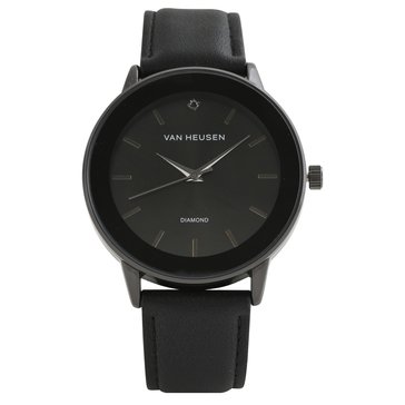 Van Heusen Men's Diamond Dial Leather Strap Watch