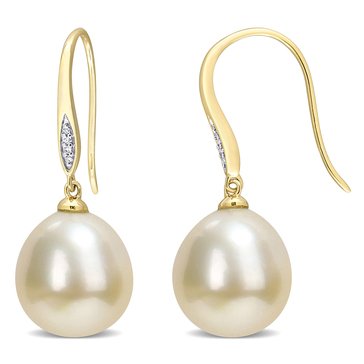 Sofia B. Golden South Sea Cultured Pearl Diamond Accent Shepherd Hook Earrings