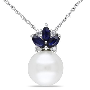 Sofia B. Freshwater Cultured Pearl and Diamond Sapphire Floral Pendant
