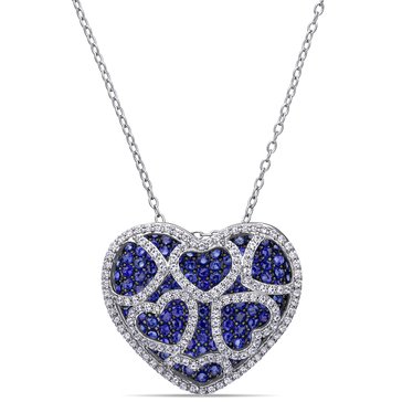 Sofia B. 4 cttw Created Blue Sapphire and Created White Sapphire Heart Pendant Necklace