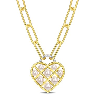 Sofia B. 1/100 Diamond Freshwater Cultured Pearl Heart Pendant Necklace