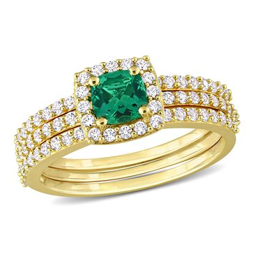 Sofia B. 1 1/2 cttw Created Emerald and Created White Sapphire Bridal Three-Ring Set