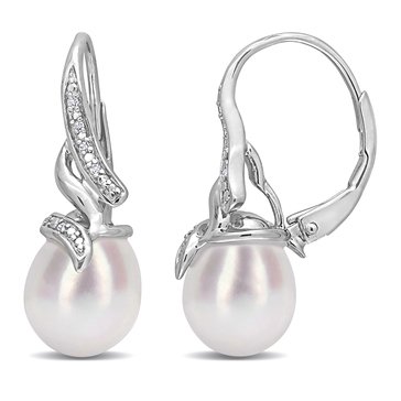 Sofia B. Freshwater Cultured Pearl Diamond Twist Leverback Drop Earrings