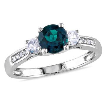 Sofia B. 1/20 cttw Diamond, 1 1/8 cttw Created Emerald, and Created White Sapphire 3-Stone Ring