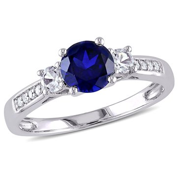 Sofia B. 1/20 cttw Diamond, 1 1/3 cttw Created Blue Sapphire, and Created White Sapphire 3-Stone Ring