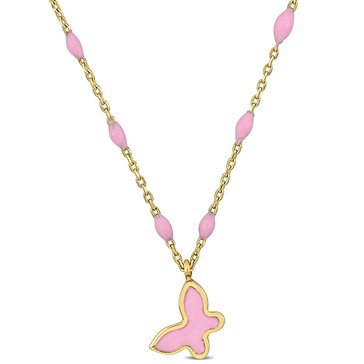 Sofia B. Pink Enamel & Gold Butterfly Necklace