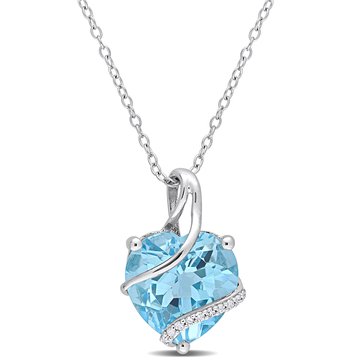 Sofia B. 1/20 cttw Diamond and 7 cttw Blue Topaz Heart Necklace