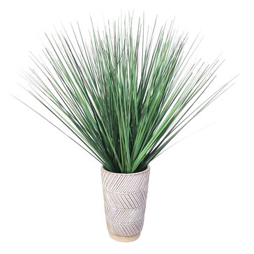 Elements Plants Artificial Grass in Chevron Ceramic Pot