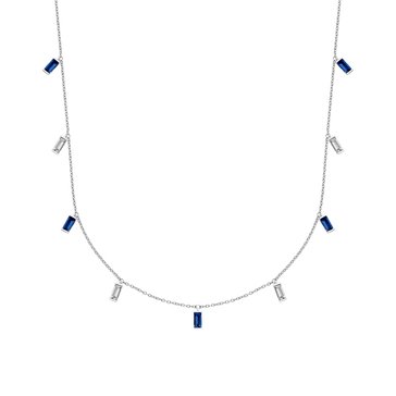 Created Blue Sapphire and Created White Sapphire Baguette Dangle Shaker Necklace