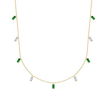 Created Emerald and Created White Sapphire Baguette Dangle Shaker Necklace
