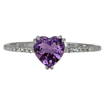 Amethyst Heart Ring with White Topaz Pave Band