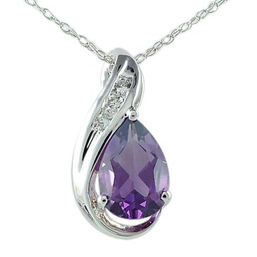 Amethyst Pear Cut Pendant Necklace with White Topaz Accents