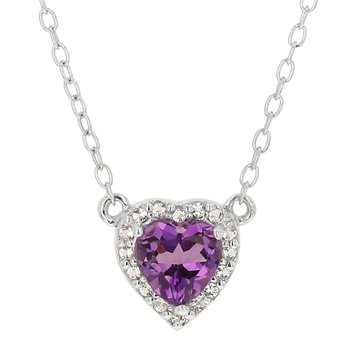 Amethyst Heart Pendant Necklace with White Topaz Accents
