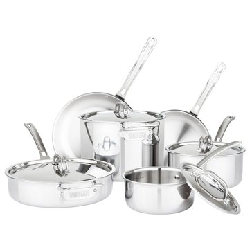 Viking 3-Ply Stainless Steel 10-Piece Cookware Set with Metal Lids