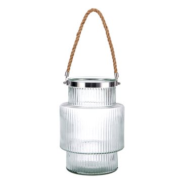 Lifetime Brands Ribbed Glass Lantern with Rope Handle
